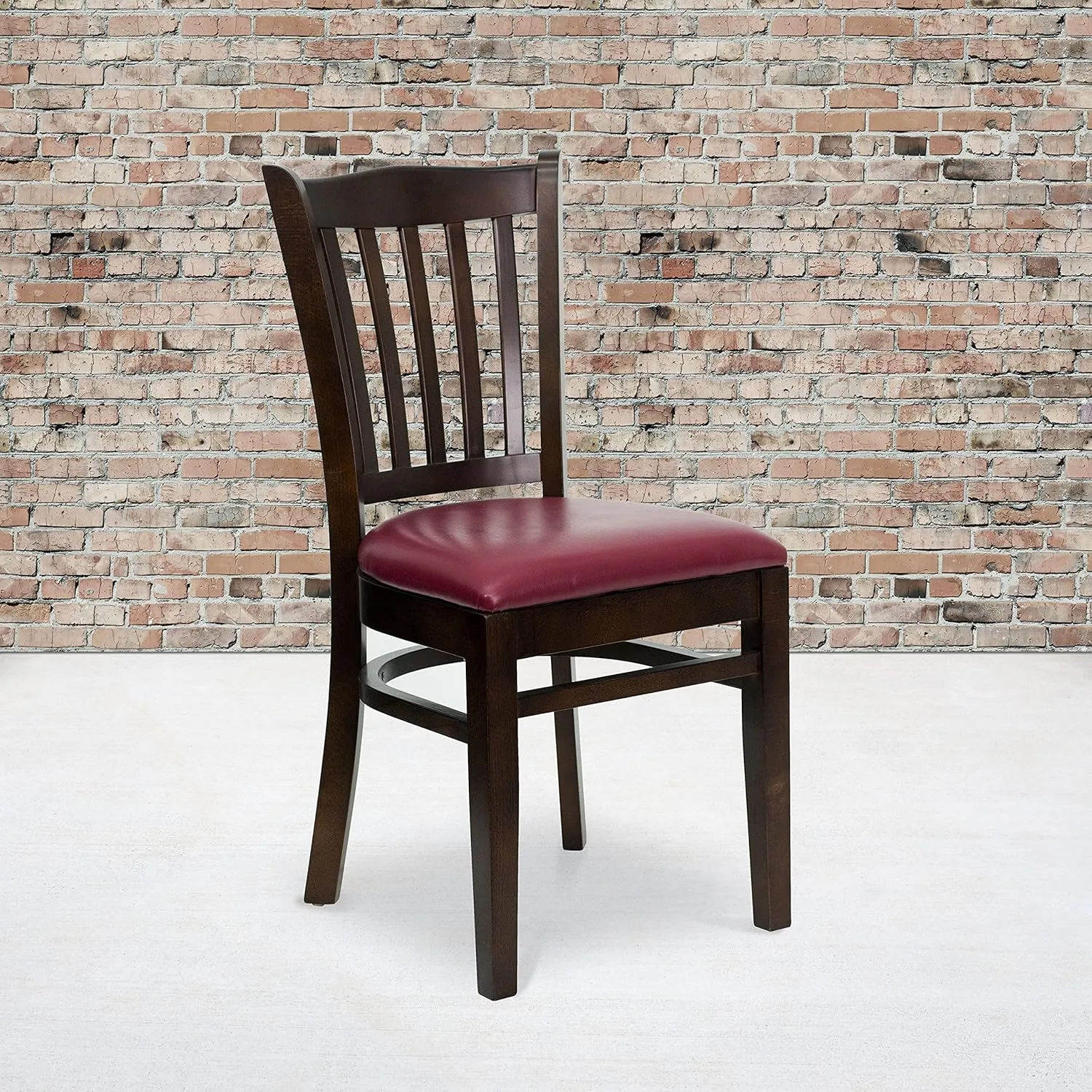 Flash Furniture 4 Pk. HERCULES Series Vertical Slat Back Walnut Wood Restaurant Chair - Burgundy Vinyl Seat