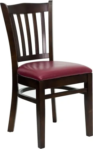 Flash Furniture 4 Pk. HERCULES Series Vertical Slat Back Walnut Wood Restaurant Chair - Burgundy Vinyl Seat