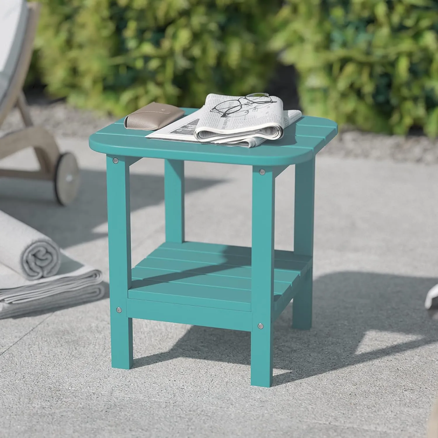 Flash Furniture Newport 2-Tier Adirondack Side Table - Recycled HDPE All-Weather Materials - Indoor/Outdoor - Blue