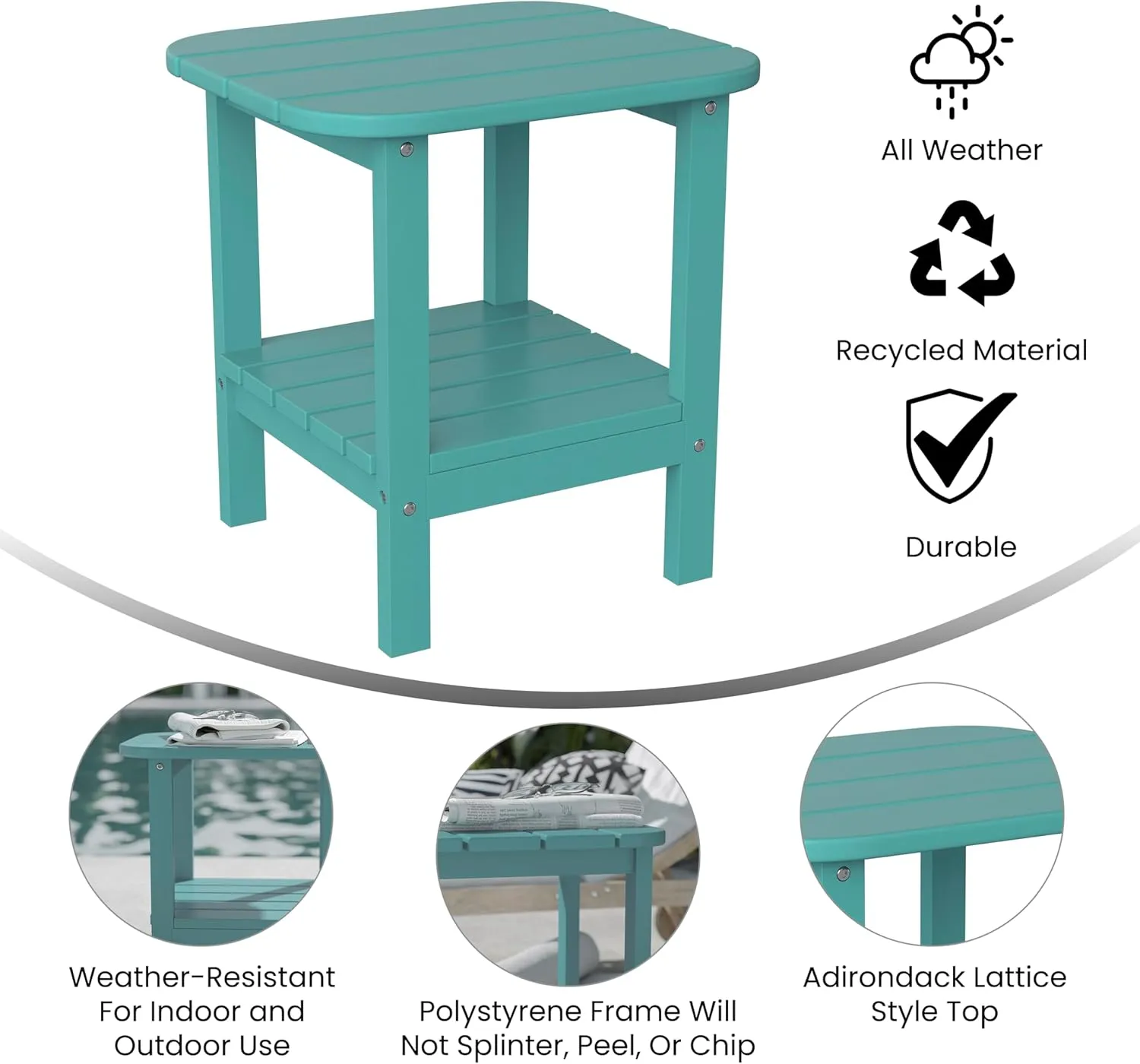 Flash Furniture Newport 2-Tier Adirondack Side Table - Recycled HDPE All-Weather Materials - Indoor/Outdoor - Blue