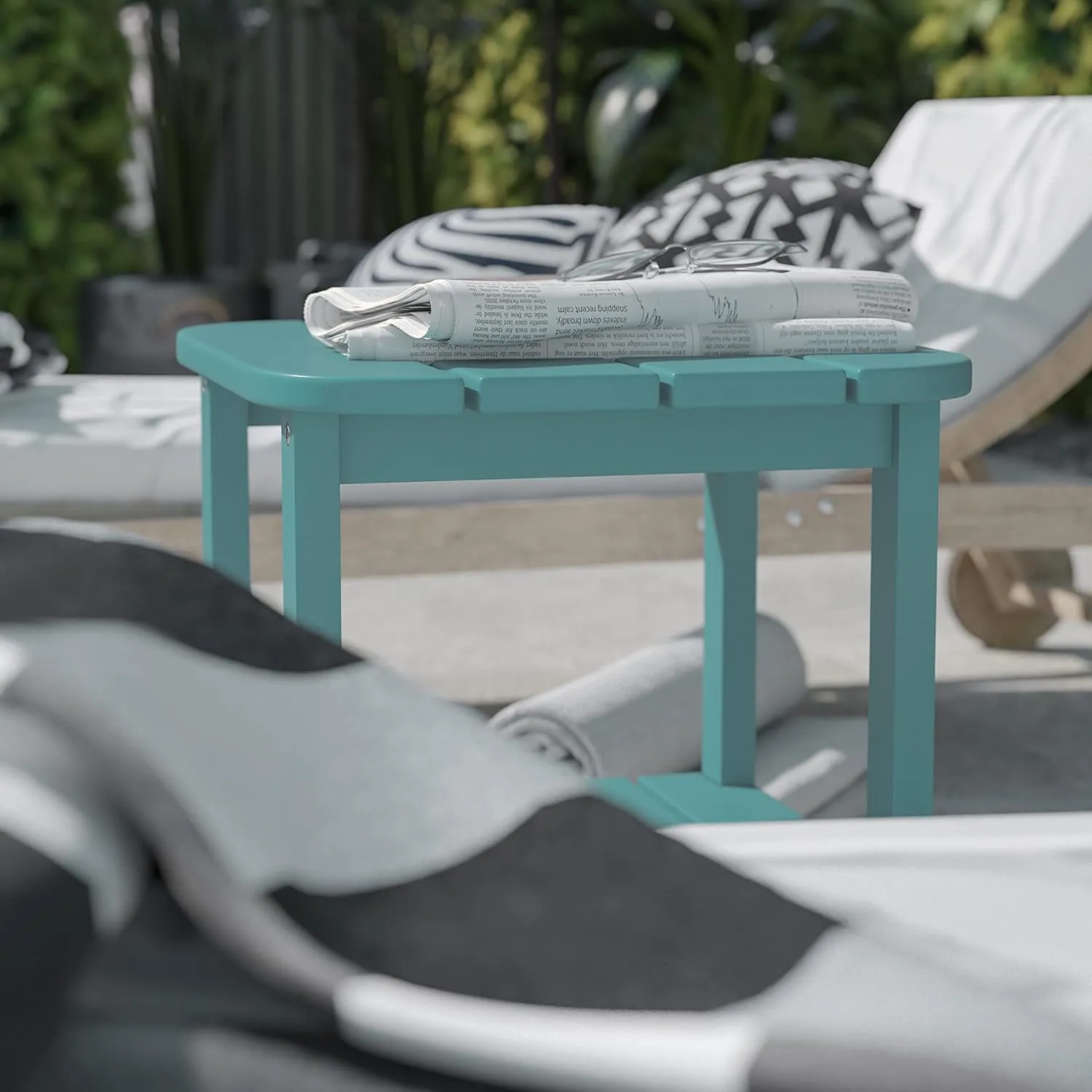Flash Furniture Newport 2-Tier Adirondack Side Table - Recycled HDPE All-Weather Materials - Indoor/Outdoor - Blue