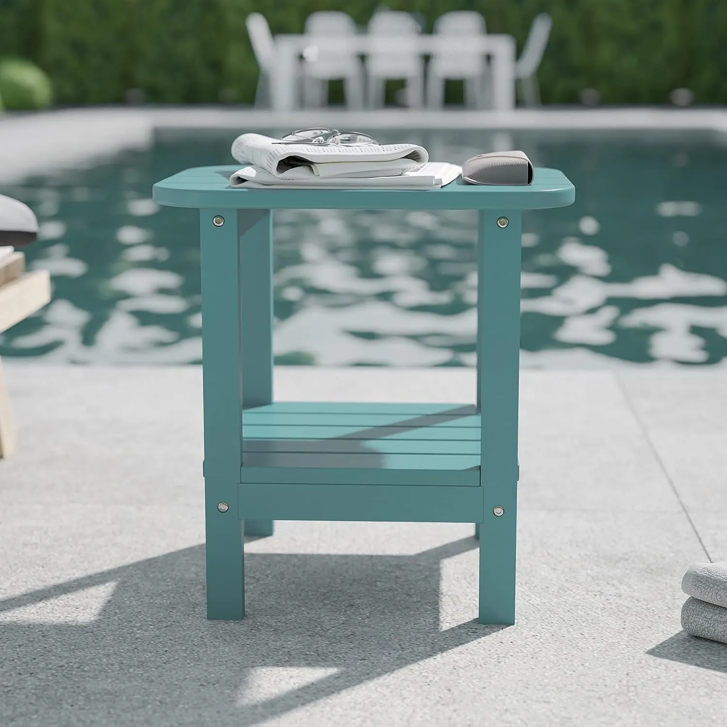 Flash Furniture Newport 2-Tier Adirondack Side Table - Recycled HDPE All-Weather Materials - Indoor/Outdoor - Blue