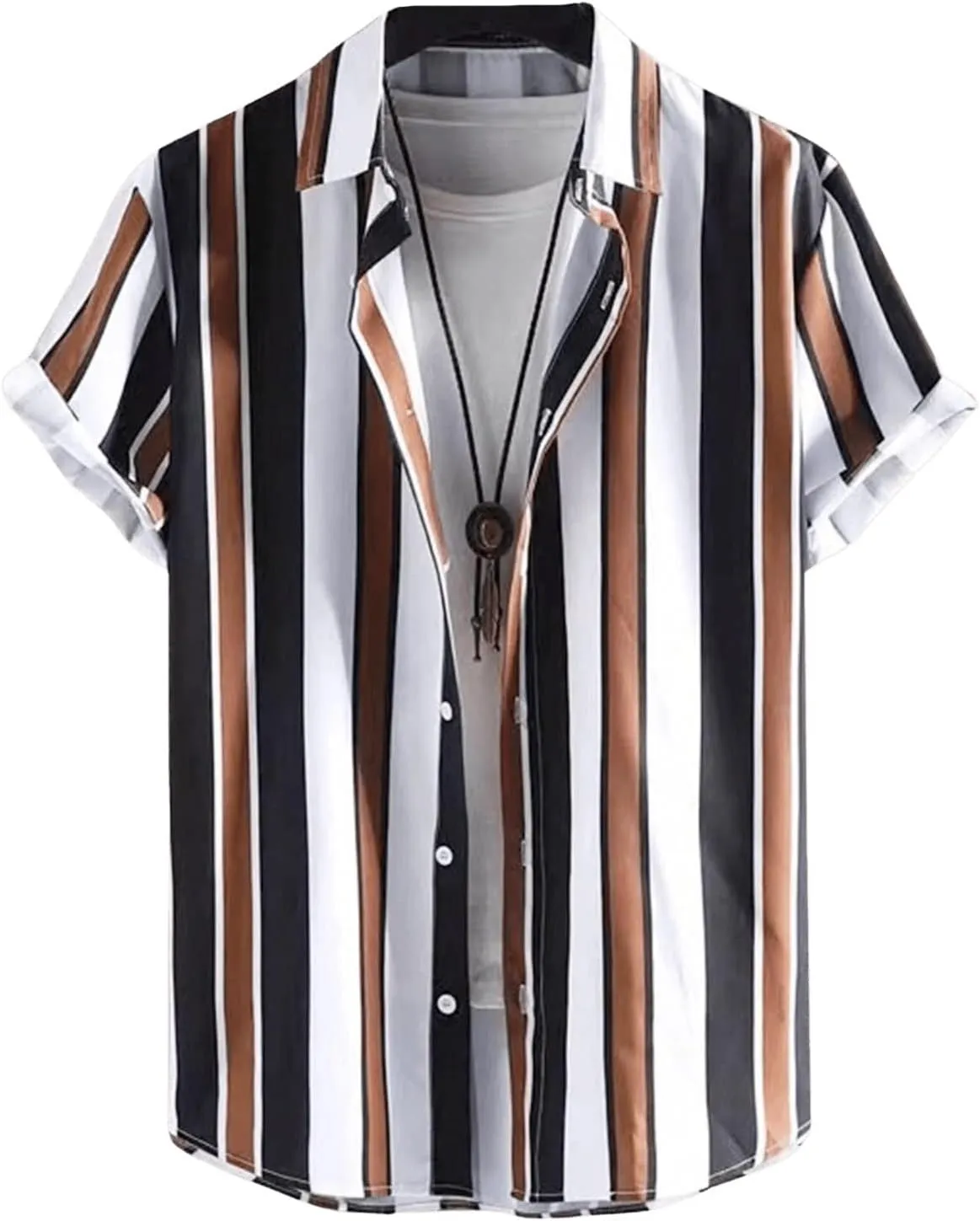 Floerns Men's Striped Shirts Casual Short Sleeve Button Down Shirts
