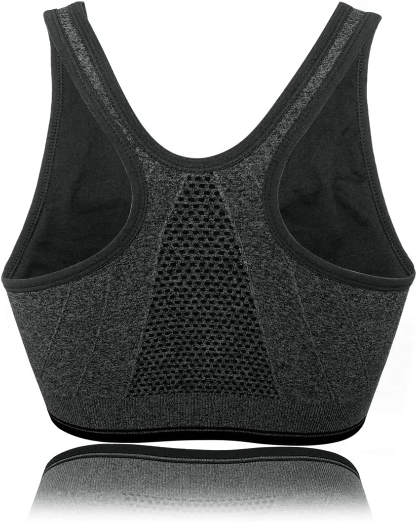 FLORATA Women's Zip Front Sports Bra Seamless Wirefree Post Surgery Bra Padded Sports Bras Yoga Bra with Removable Cups