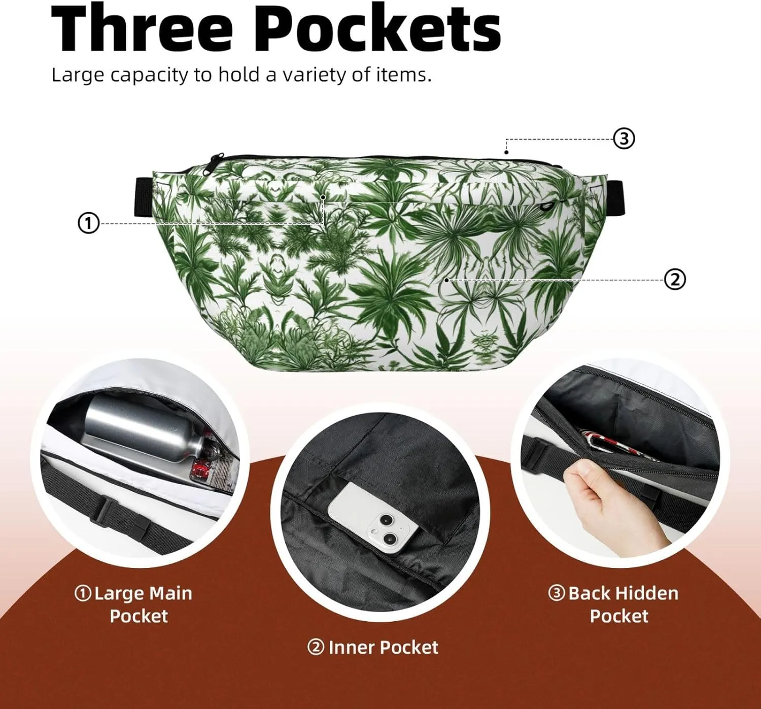Flowering Herbs and Herbaceous Plants Fanny Pack Crossbody Sling Bag â€“ Zipper Pockets for Travel, Hiking, Cycling, Workouts, and Everyday Use