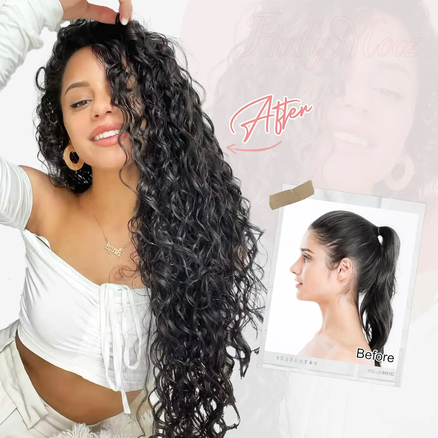 FLUFYMOOZ 9PCS Clip in Hair Extensions 22 Inch Curly Hair Extension Long Soft Synthetic Hairpieces for Women (Burgundy)