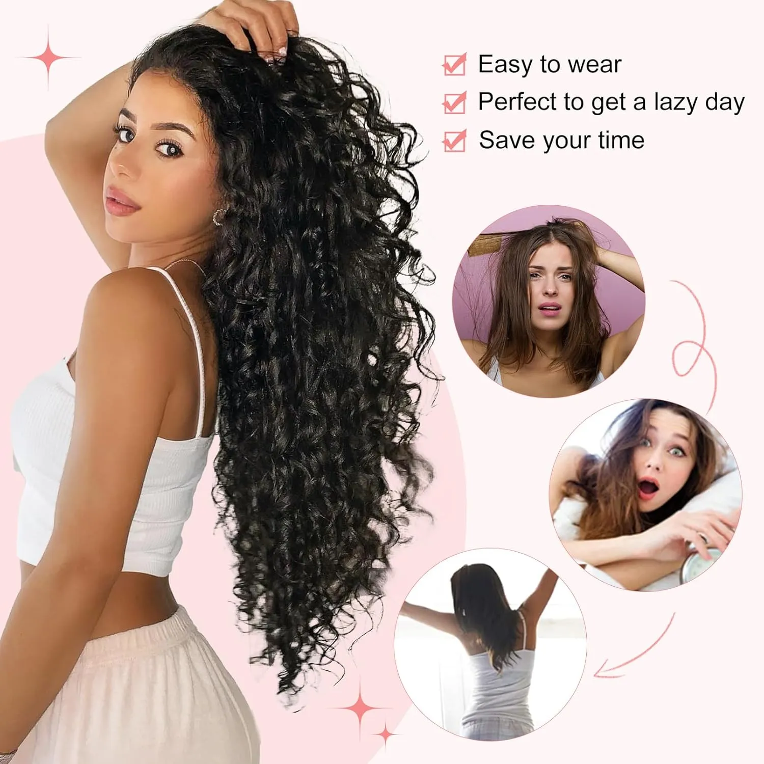 FLUFYMOOZ 9PCS Clip in Hair Extensions 22 Inch Curly Hair Extension Long Soft Synthetic Hairpieces for Women (Burgundy)