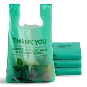FMP Brands 500 Count Eco Biodegradable Plastic Grocery Bags With Handles, T-Shirt Thank You Shopping Bags, Reusable for Small Business, Restaurant, Groceries, Supermarket