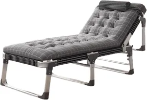 Fold Out Bed with A Mattress, 5-Position Reclining Backrest, Aluminum Alloy Square Tube Camping Cot, Quiet Support Chaise Lounge Chair 150kg Load Capacity(Gray)