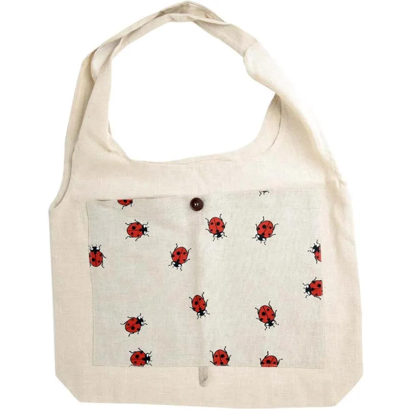 Foldable Linen Shopper Tote – Ladybugs