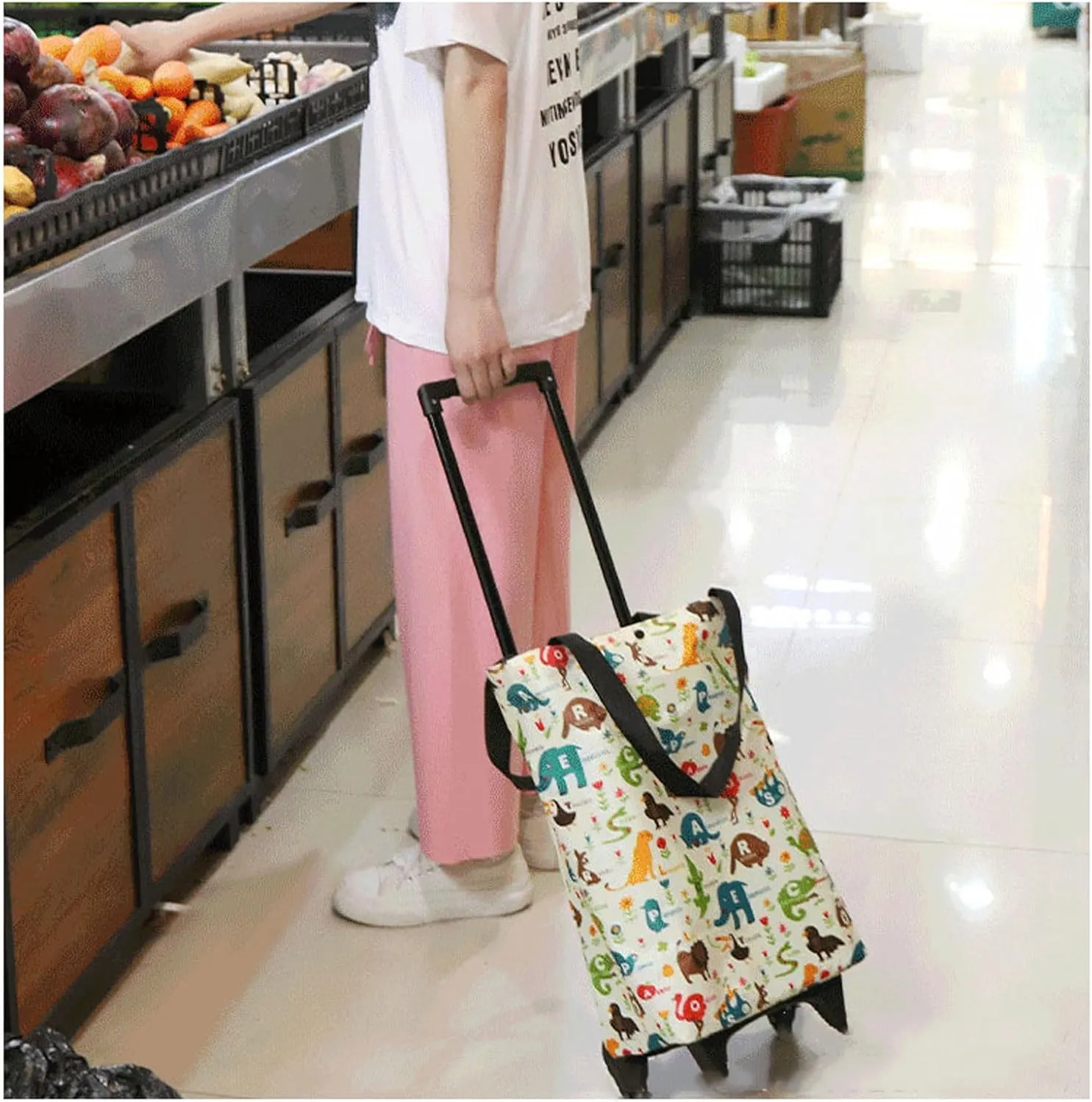 Foldable Shopping Bag with Wheels,Collapsible Shopping Trolley,Waterproof,with Wheels and Telescoping Handle,Foldable,Strong Bearing Capacity Large Capacity 1004