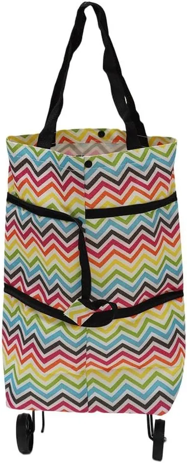 Foldable Shopping Cart, Thick Oxford Cloth Reusable Trolley Bag with Wheels