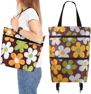 Foldable Shopping Trolley with Wheels - 2 in 1 Reusable Grocery Tote Bag for Travel