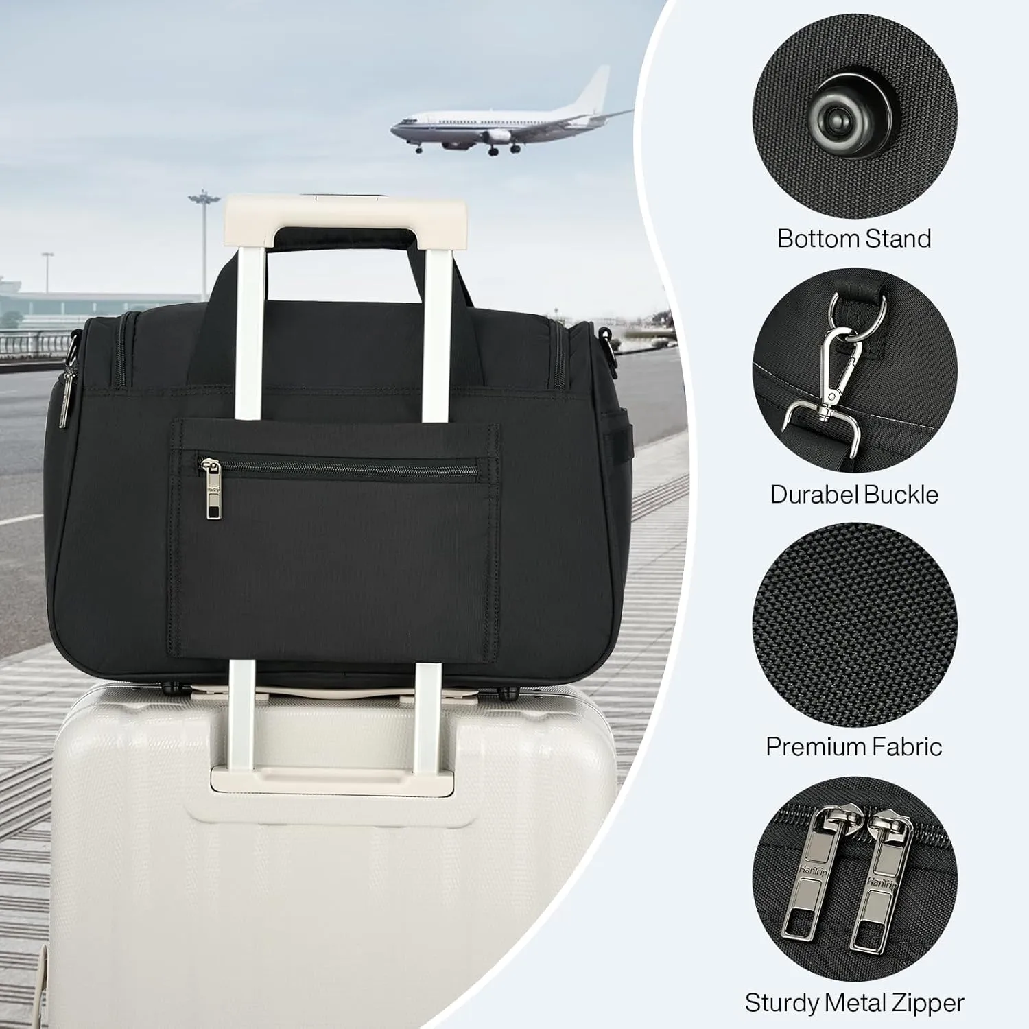 Foldable Underseat Carry On Luggage Bags for Travel Lightweight Overnight Weekender Bag for Women Men Travel Tote Bag (Black)