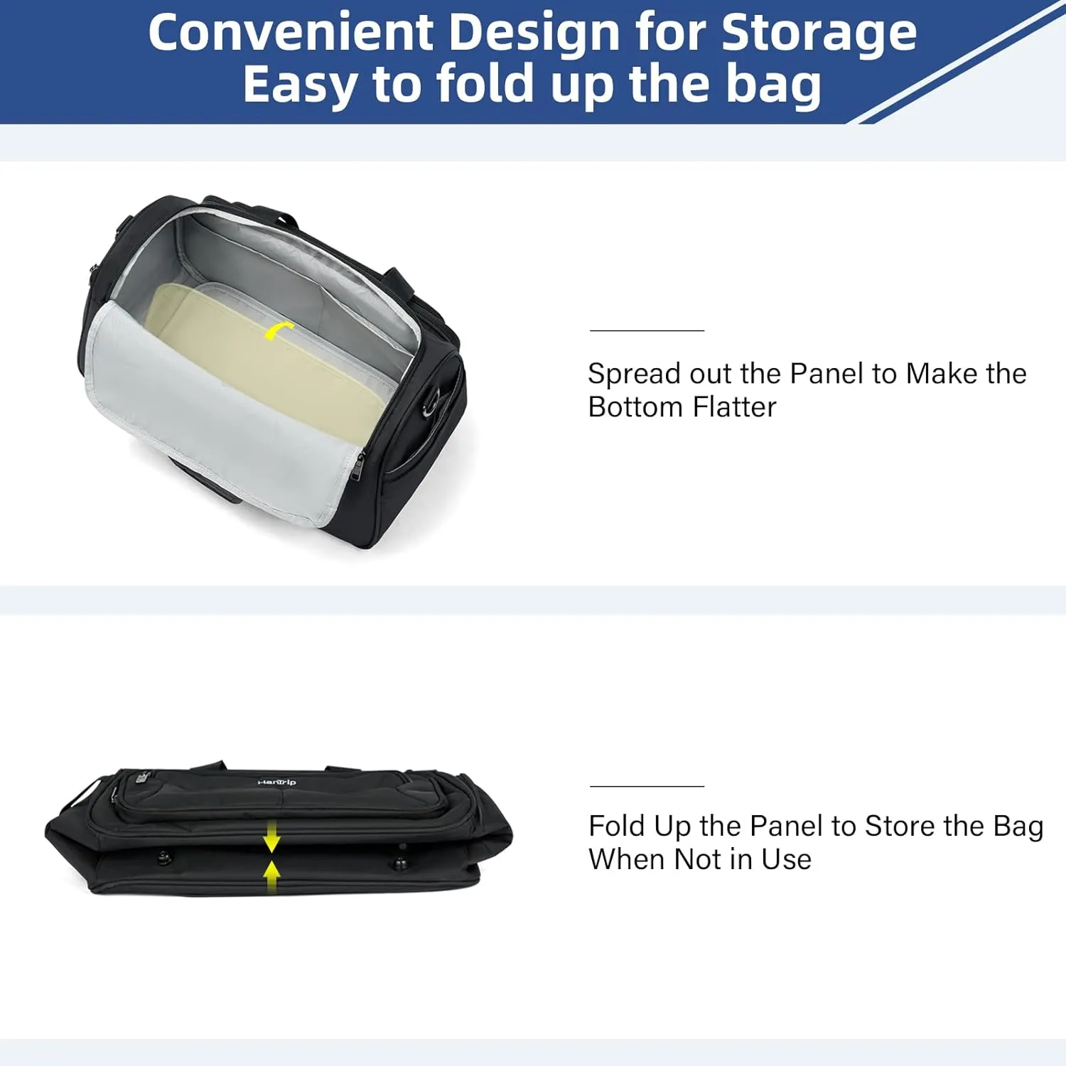 Foldable Underseat Carry On Luggage Bags for Travel Lightweight Overnight Weekender Bag for Women Men Travel Tote Bag (Black)