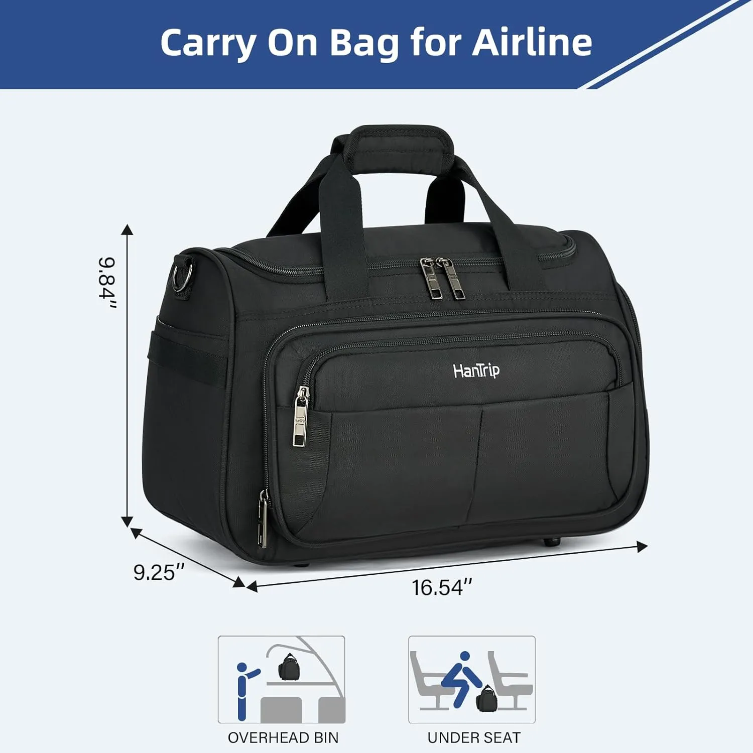 Foldable Underseat Carry On Luggage Bags for Travel Lightweight Overnight Weekender Bag for Women Men Travel Tote Bag (Black)