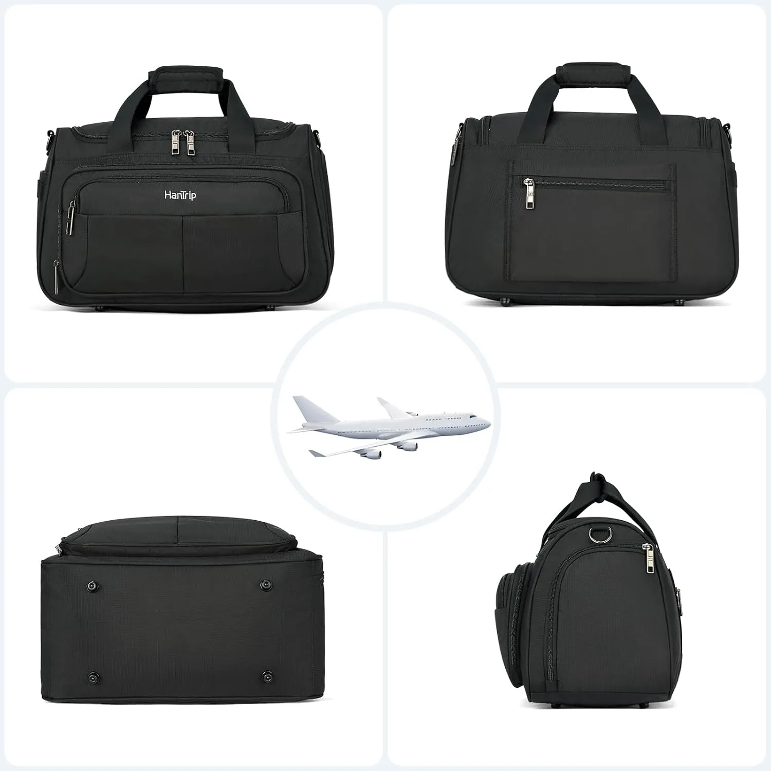 Foldable Underseat Carry On Luggage Bags for Travel Lightweight Overnight Weekender Bag for Women Men Travel Tote Bag (Black)