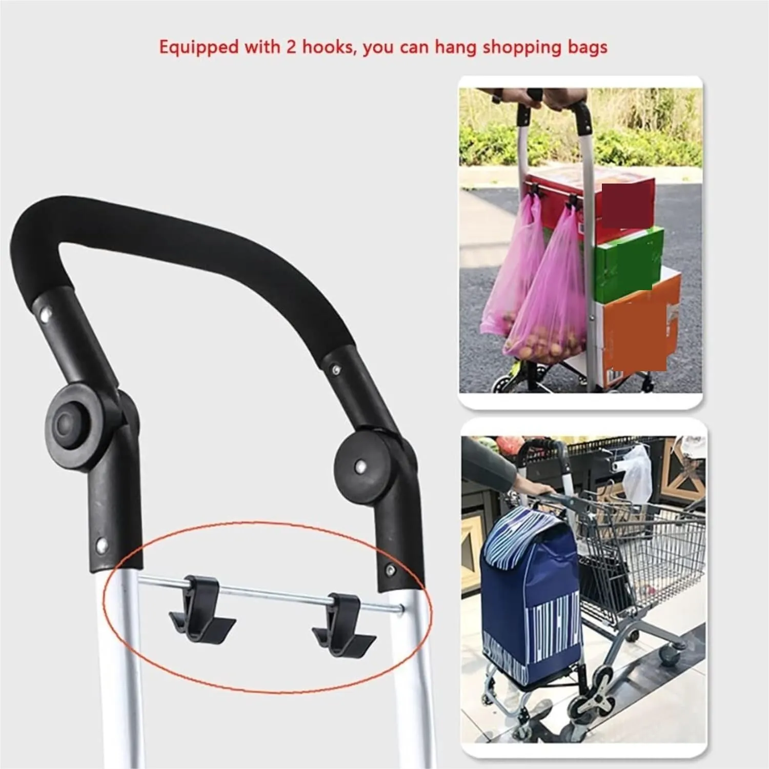 Folding Shopping Cart, Foldable Detachable 6 Rubber Wheels 2 Swivel Casters Shockproof Climbing Stair Heavy Duty Trolley Bag Grocery Utility Carts(Yellow)