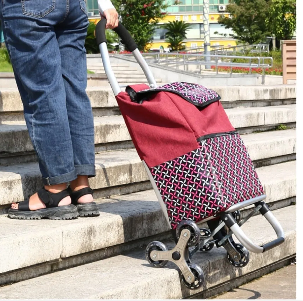 Folding Shopping Cart, Shopping Cart Foldable Shopping Trolleys Foldable Utility Cart with Climb Stairs Wheels and Elastic Rope Grocery Utility Carts(Color:B), 89*44cm