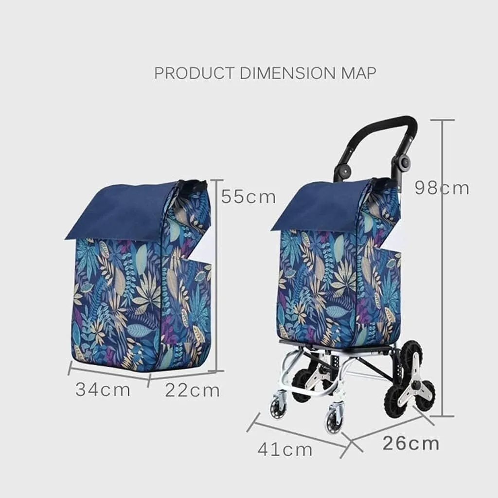 Folding Shopping Cart, Shopping Cart Shopping Trolleys Household Shopping Bag with Wheels Folding Shopping Cart Aluminum Handrail Grocery Utility Carts, 98*41cm, Blue