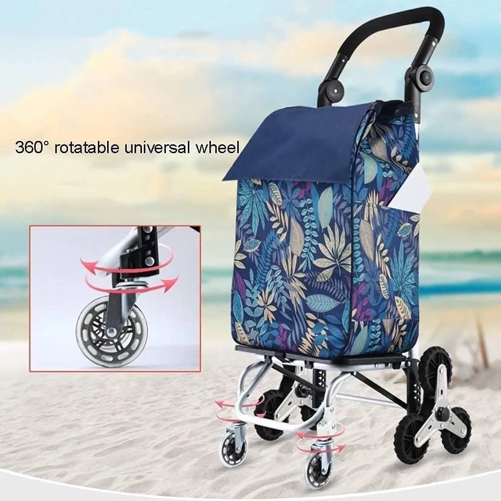 Folding Shopping Cart, Shopping Cart Shopping Trolleys Household Shopping Bag with Wheels Folding Shopping Cart Aluminum Handrail Grocery Utility Carts, 98*41cm, Blue