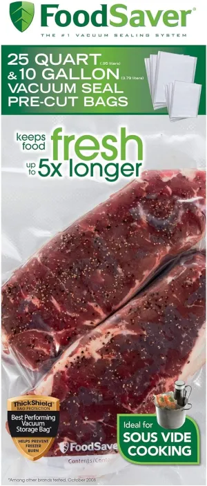 FoodSaver FBSQ25G10-NP Sous Vide Bags, Medium, Clear