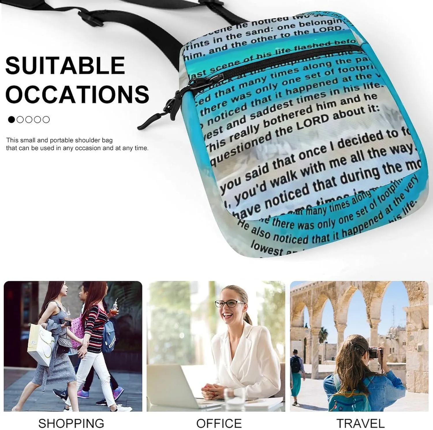 FootprintsIN THE Sand Characters Crossbody Bag Small Shoulder Bag Waterproof, Lightweight And Convenient