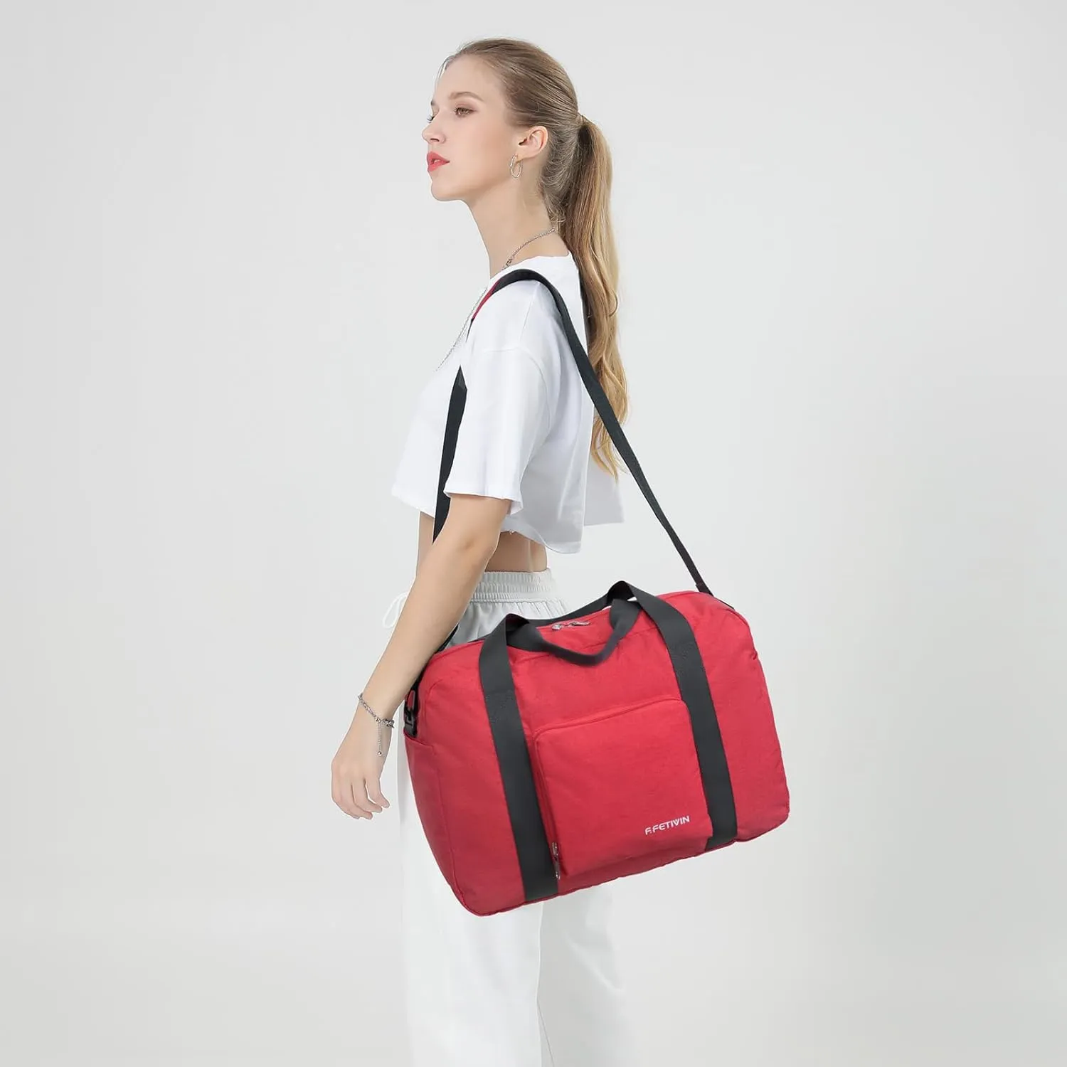 For Spirit Airlines Personal Item Bag 17.7x12.6x6.3 Foldable Travel Duffel Bag Underseat Carry-on Luggage for Women and men 25L(Orangered)