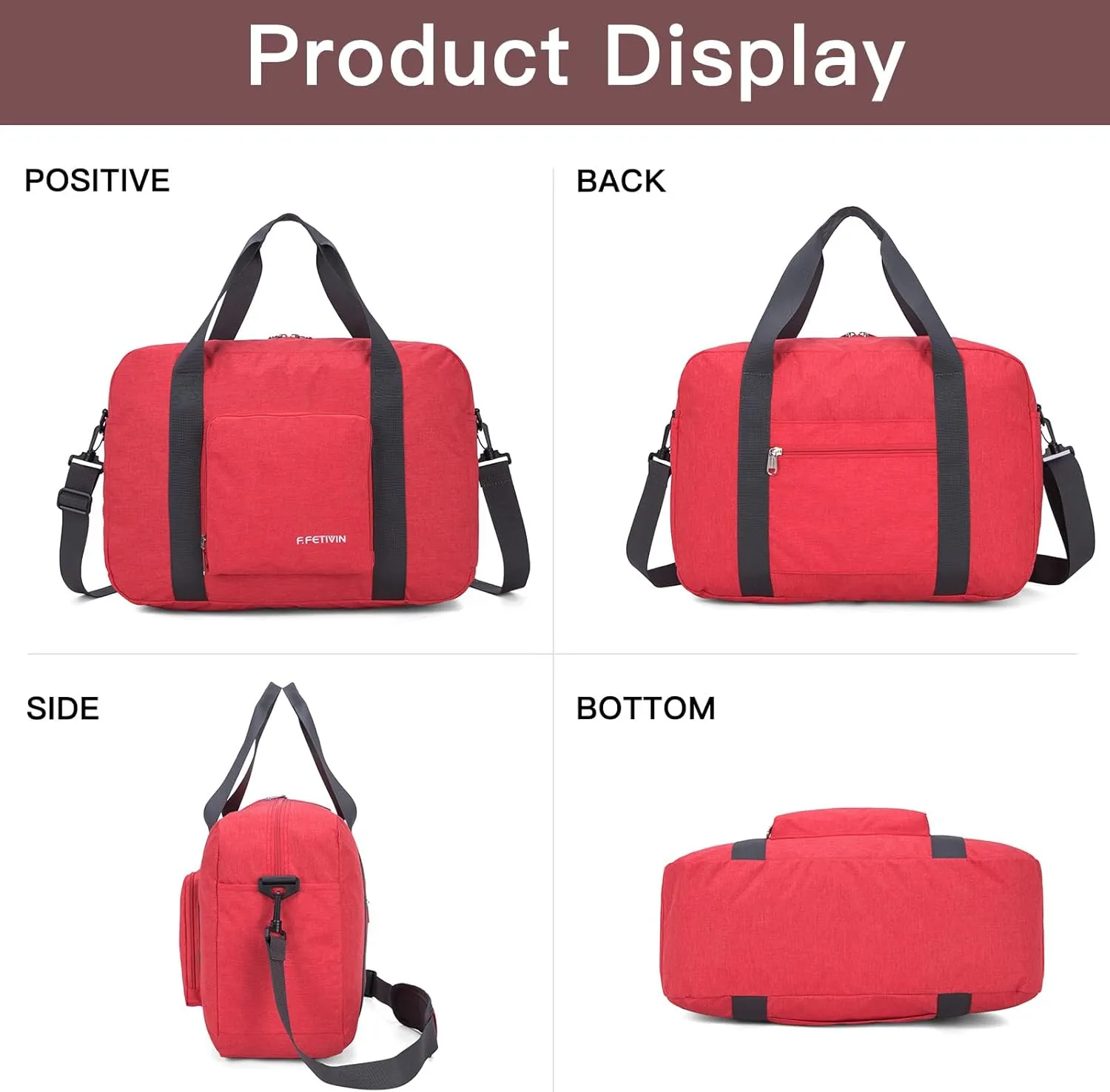 For Spirit Airlines Personal Item Bag 17.7x12.6x6.3 Foldable Travel Duffel Bag Underseat Carry-on Luggage for Women and men 25L(Orangered)