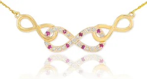 Forever Dainty 14k Yellow Gold Ruby and Diamond Triple Infinity Pendant Necklace