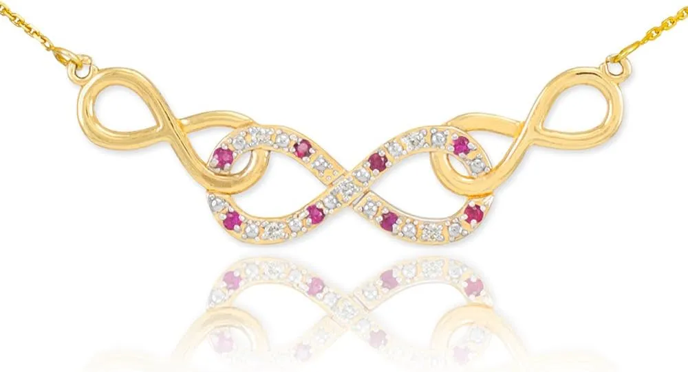 Forever Dainty 14k Yellow Gold Ruby and Diamond Triple Infinity Pendant Necklace