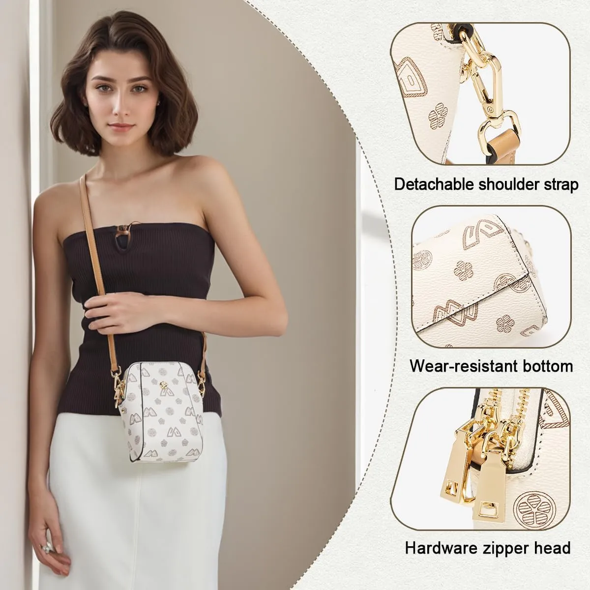 FOXLOVER Mini PVC Crossbody Bags for Women Small Vertical Cell Phone Purses Lightweight Vintage Vegan Leather