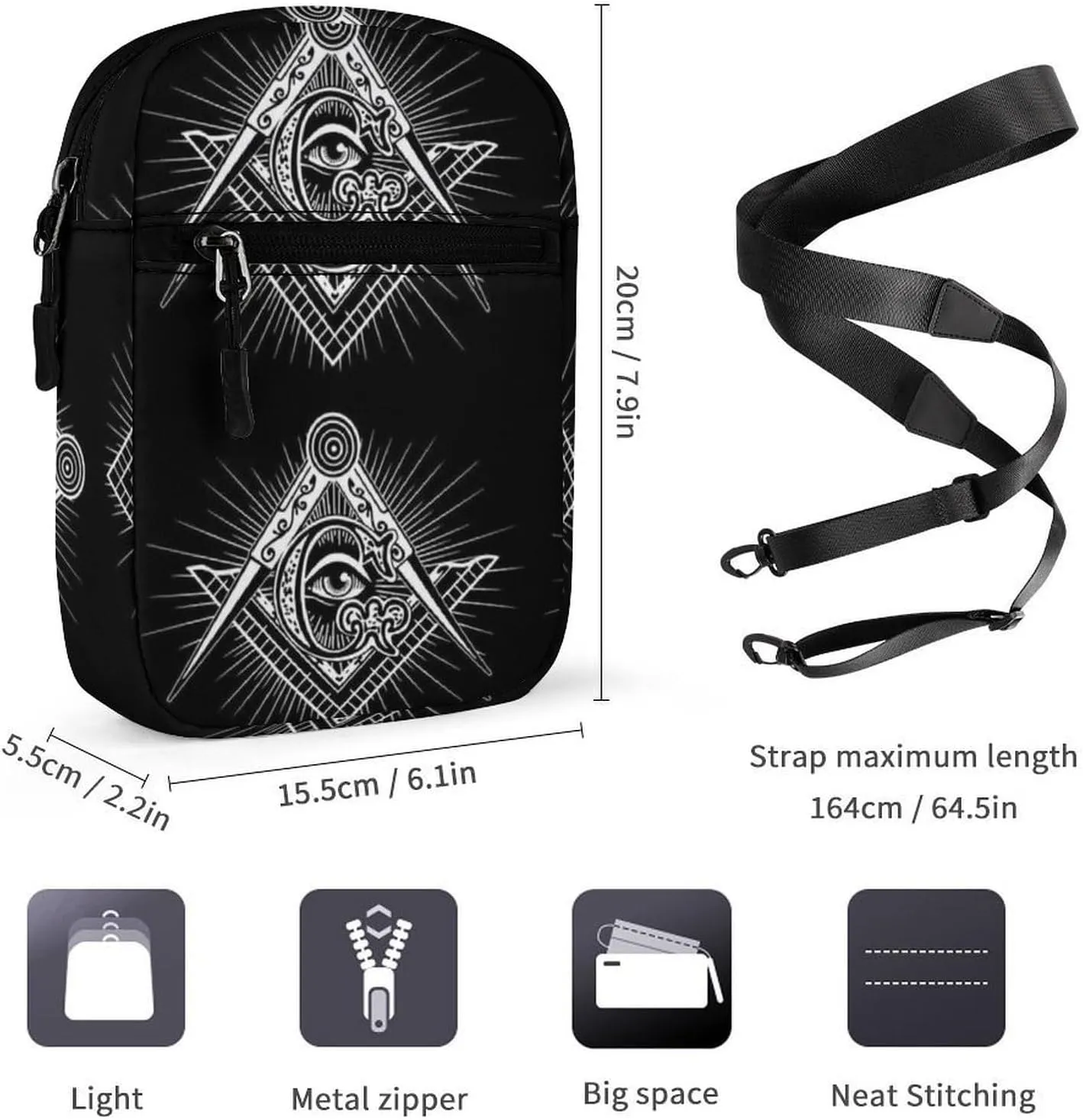 Freemason Logos Detachable Shoulder Strap Small Shoulder Bag Unisex