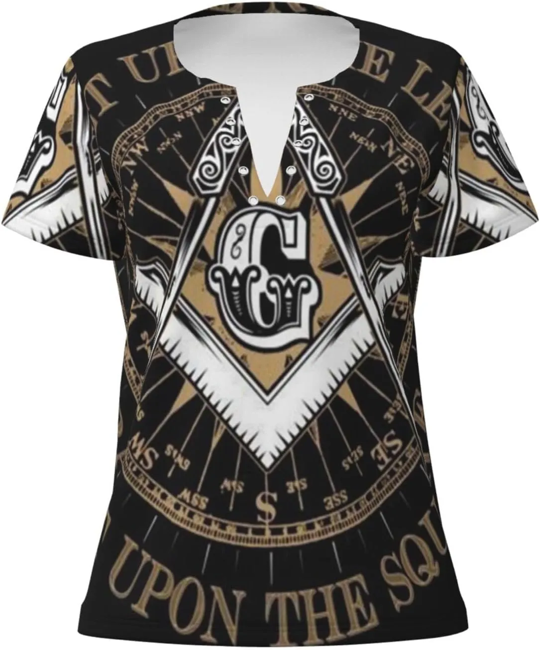 Freemasonry Masonic Lodge Symbol Logo Women's V Neck Short Sleeve Tops Summer Casual Cute Fashion Button T Shirts