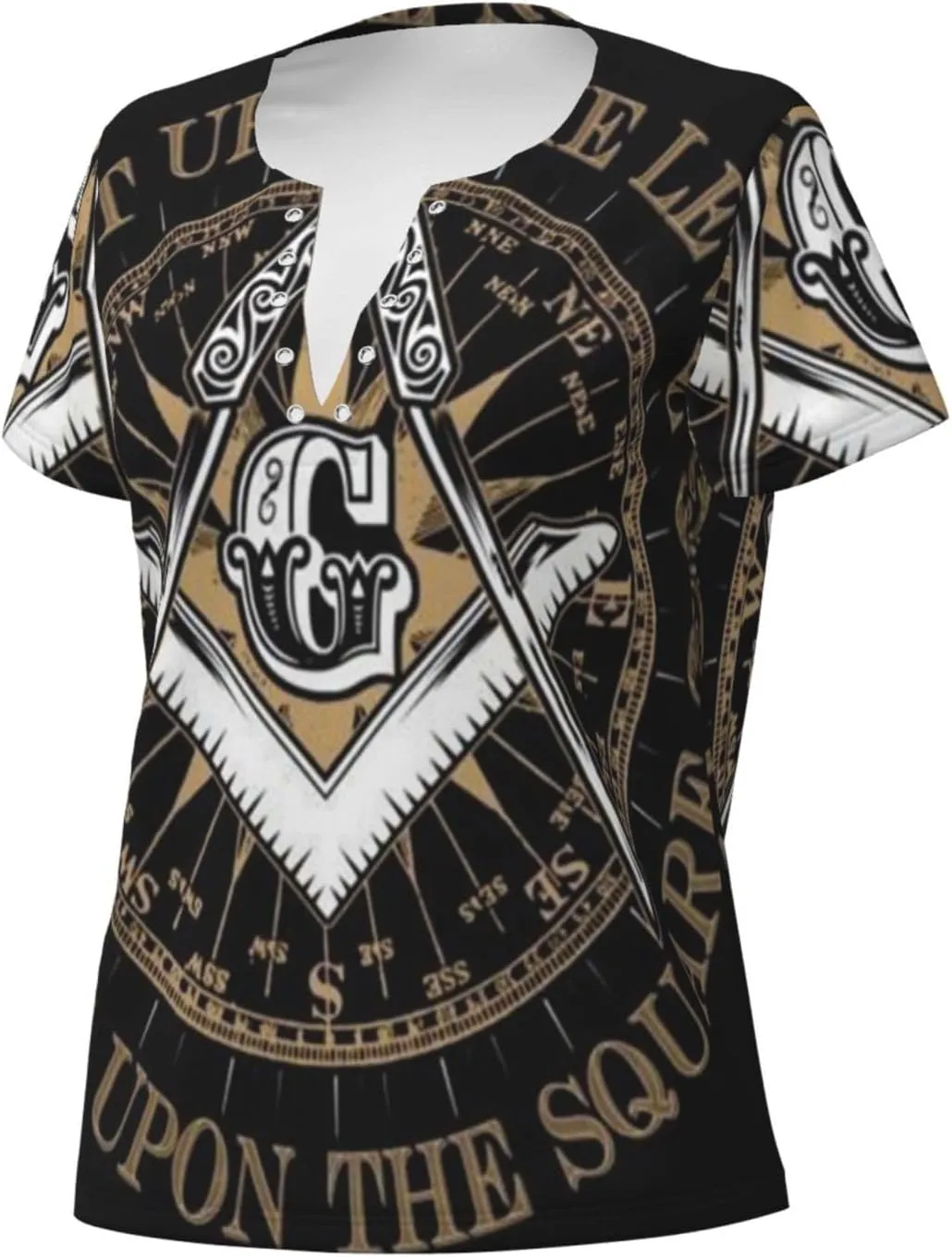Freemasonry Masonic Lodge Symbol Logo Women's V Neck Short Sleeve Tops Summer Casual Cute Fashion Button T Shirts