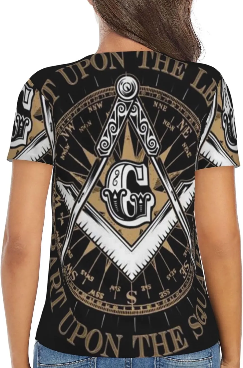 Freemasonry Masonic Lodge Symbol Logo Women's V Neck Short Sleeve Tops Summer Casual Cute Fashion Button T Shirts