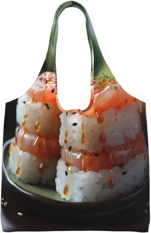 Fresh Salmon Sushi Printed Single Shoulder Commuter Canvas Bag, Grocery Shopping Bag, Daily Use Canvas Bag