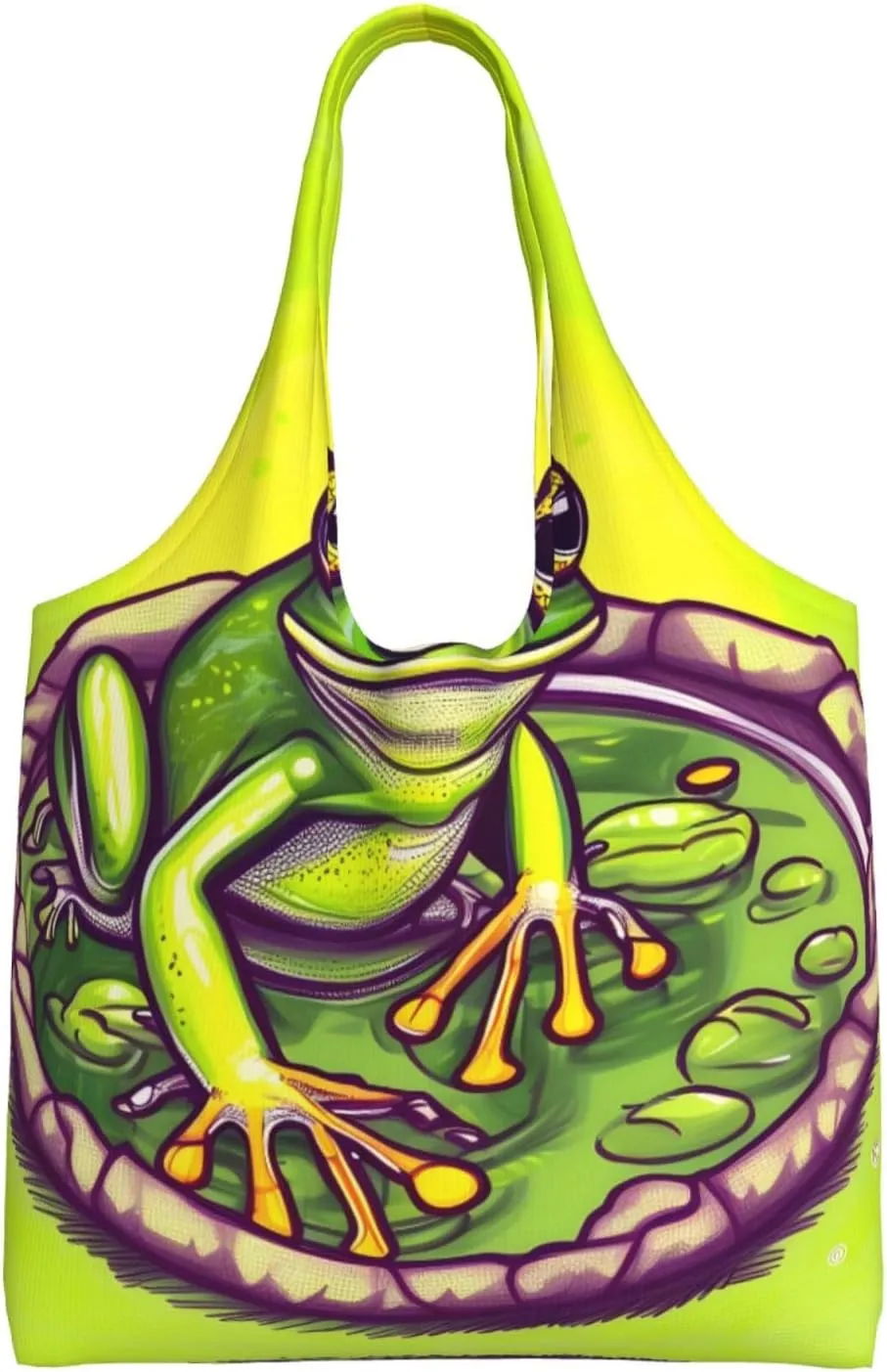Frog in a pond Printed single-shoulder canvas bag, fashionable daily canvas bag, suitable for daily travel and shopping