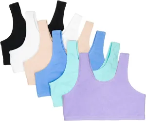 Fruit of the Loom Girls' Multi Cotton Built-Up Stretch Sports Bra Available in 6 Packs