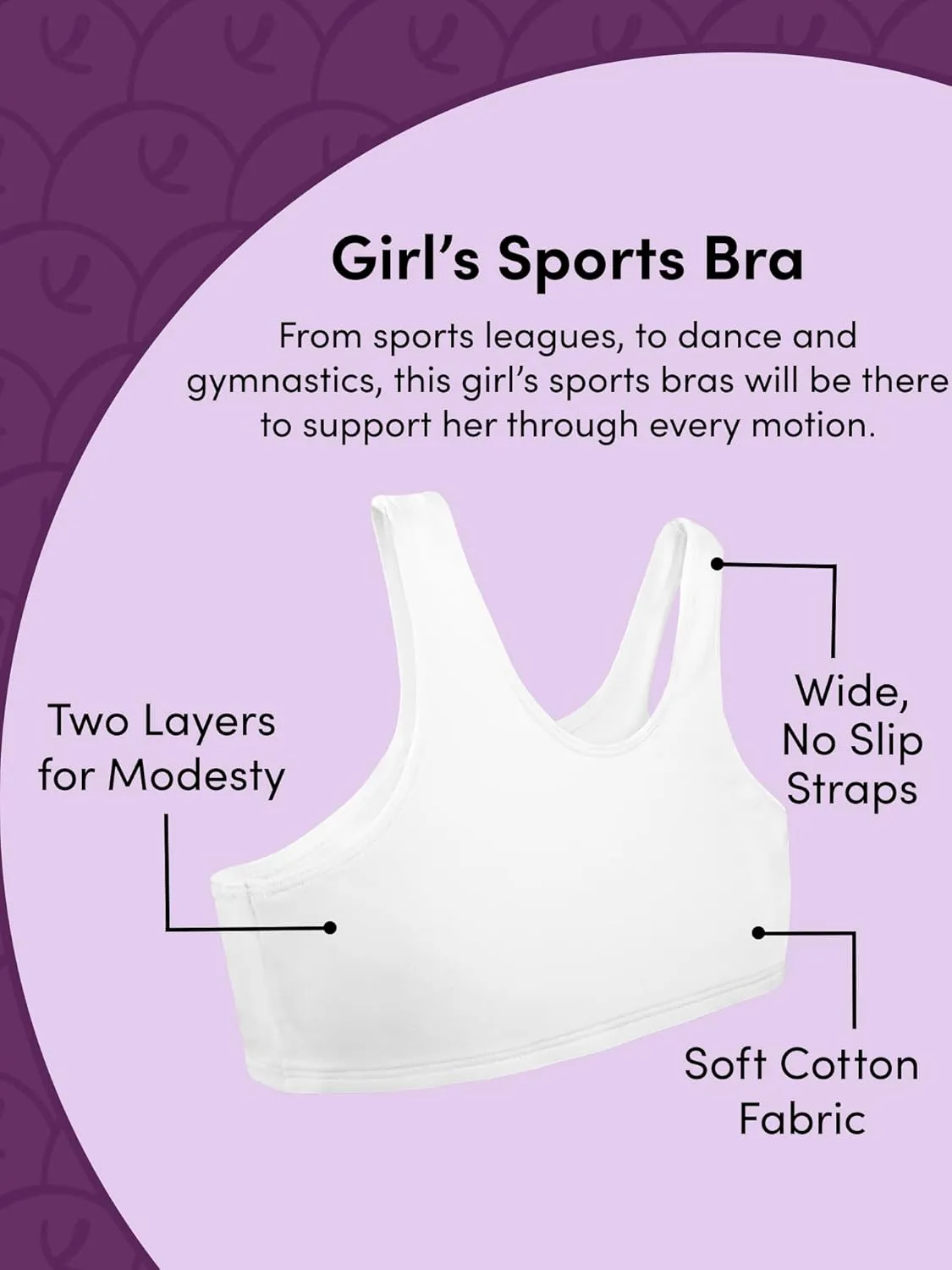 Fruit of the Loom Girls' Multi Cotton Built-Up Stretch Sports Bra Available in 6 Packs