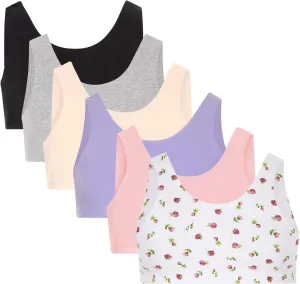 Fruit of the Loom Girls' Multi Cotton Built-Up Stretch Sports Bra Available in 6 Packs