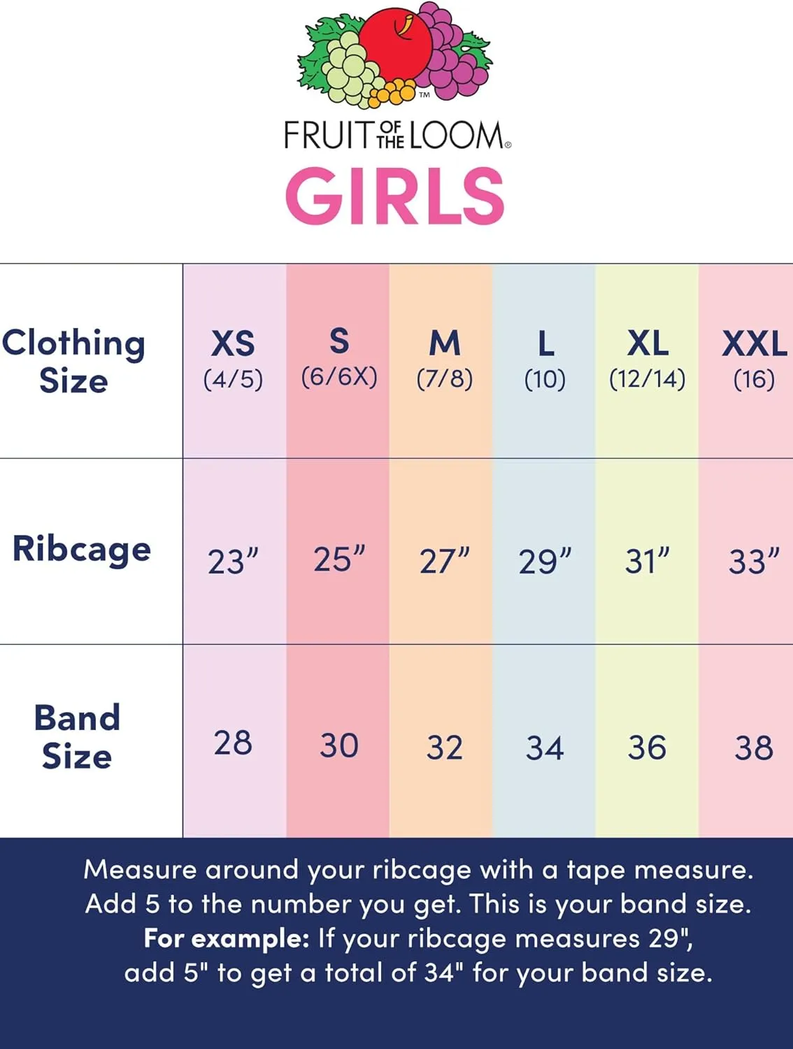 Fruit of the Loom Girls' Multi Cotton Built-Up Stretch Sports Bra Available in 6 Packs