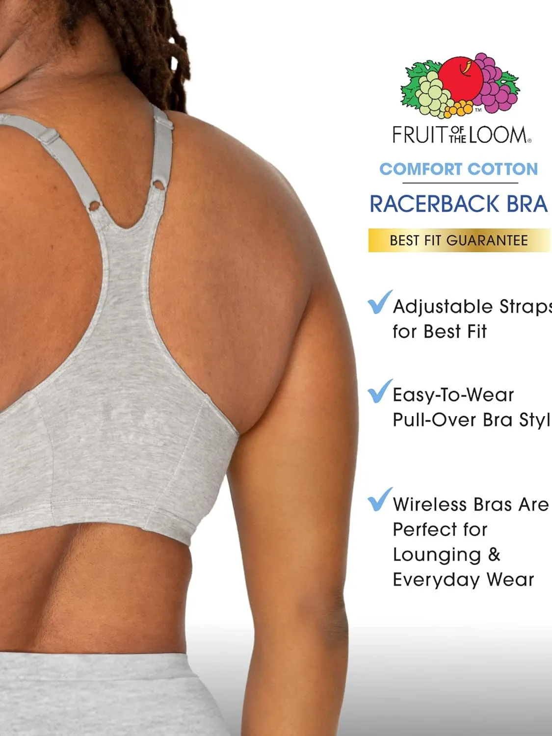 Fruit of the Loom Women's Adjustable Shirred Front Racerback Sports Bra Multi Packs!