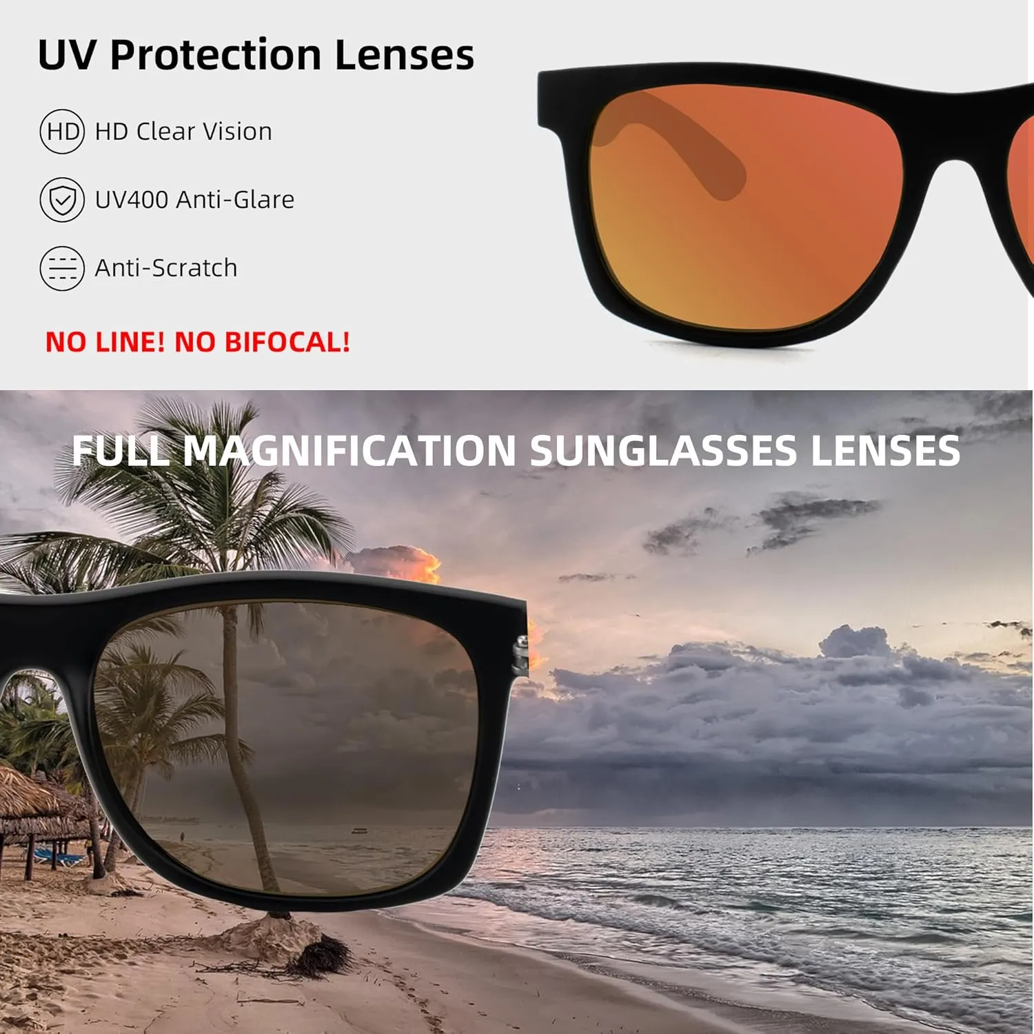 Full Reader Sunglasses Women Men, Womens Mens Reading Sun Glasses Mirroed Pink Blue Lenses Outdoor Not Bifocal Mirrored Orange, 1.0