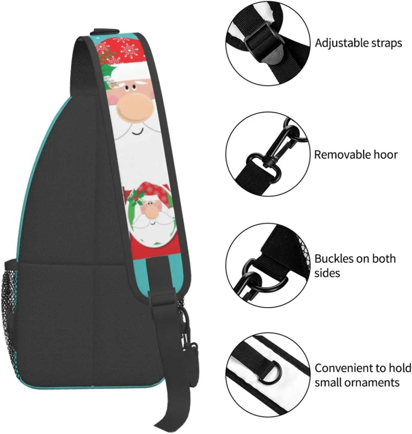 Fun Santa Claus Crossbody Sling Bag Adjustable Holiday Pattern With Christmas Candies Chest Bag Shoulder Bag Backpack