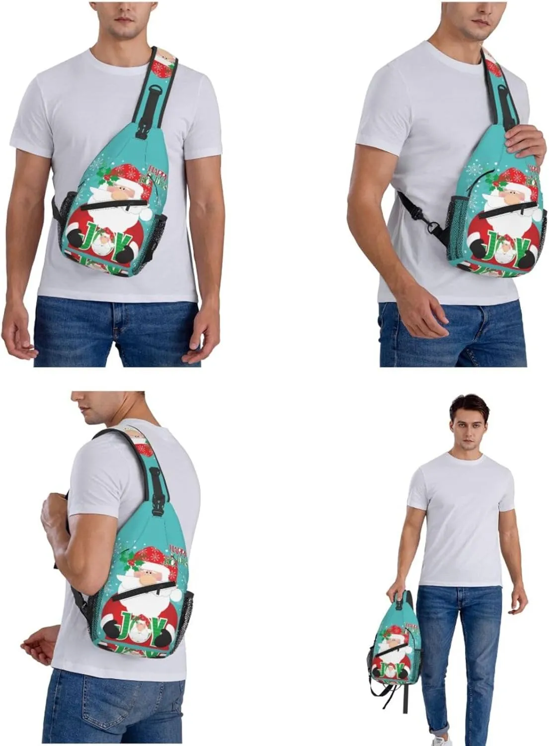 Fun Santa Claus Crossbody Sling Bag Adjustable Holiday Pattern With Christmas Candies Chest Bag Shoulder Bag Backpack