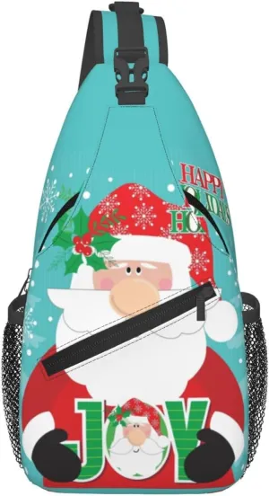 Fun Santa Claus Crossbody Sling Bag Adjustable Holiday Pattern With Christmas Candies Chest Bag Shoulder Bag Backpack