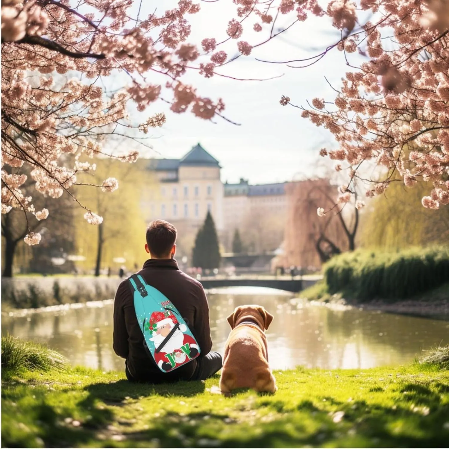Fun Santa Claus Crossbody Sling Bag Adjustable Holiday Pattern With Christmas Candies Chest Bag Shoulder Bag Backpack
