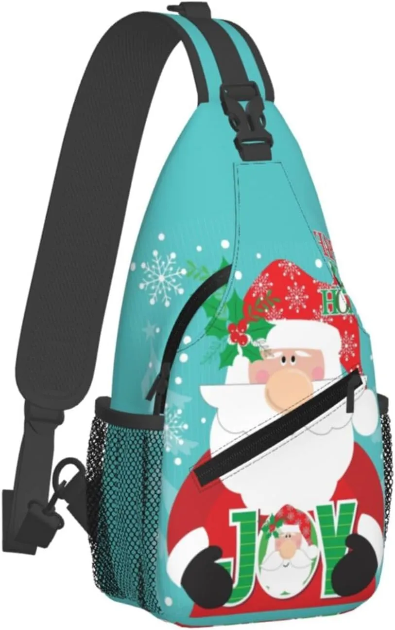Fun Santa Claus Crossbody Sling Bag Adjustable Holiday Pattern With Christmas Candies Chest Bag Shoulder Bag Backpack