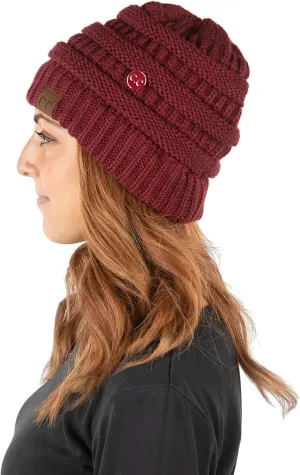 Funky Junque Women's Chunky Ribbed Knit Beanie with Stylish Side Buttons - Neutral Colors, Bright Colors, Value Packs